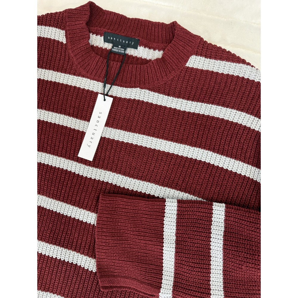 Sanctuary Sweater Womens Medium Red White Striped Pullover Crewneck Knit Casual